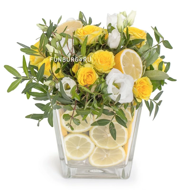 Композиция в стеклянной вазе «Лимонная»