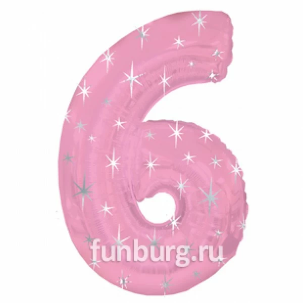 Шар из фольги «Цифра 6 (розовая со звездочками)»