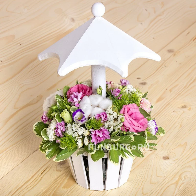 Мини-садик цветы в корзине
