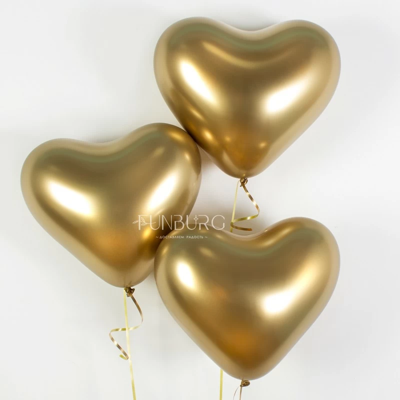 Воздушные шары (14 дюймов) «Сердца Chrome» золото