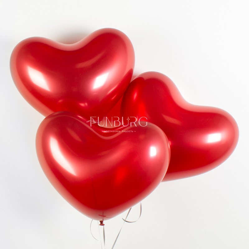Воздушные шары (14 дюймов) «Красные сердца» Chrome