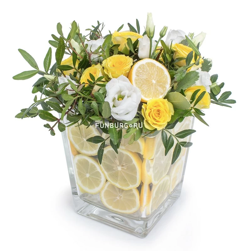 Композиция в стеклянной вазе «Лимонная»