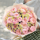 Дуобукет из ромашек и пионовидных роз Джульетта