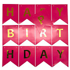 Гирлянда флажковая «Happy Birthday» (фуксия с золотом)